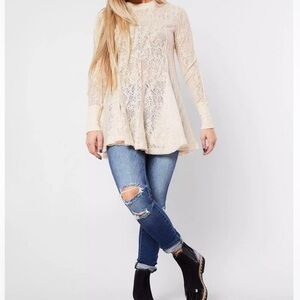 Free People Cream Lace Tunic Top